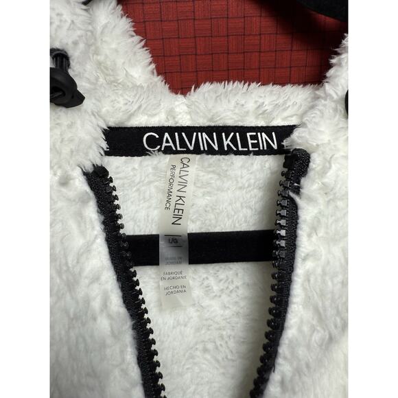 Calvin Klein Performance Mixed Media Sherpa Jacket Hoodie Large In White - Picture 2 of 7